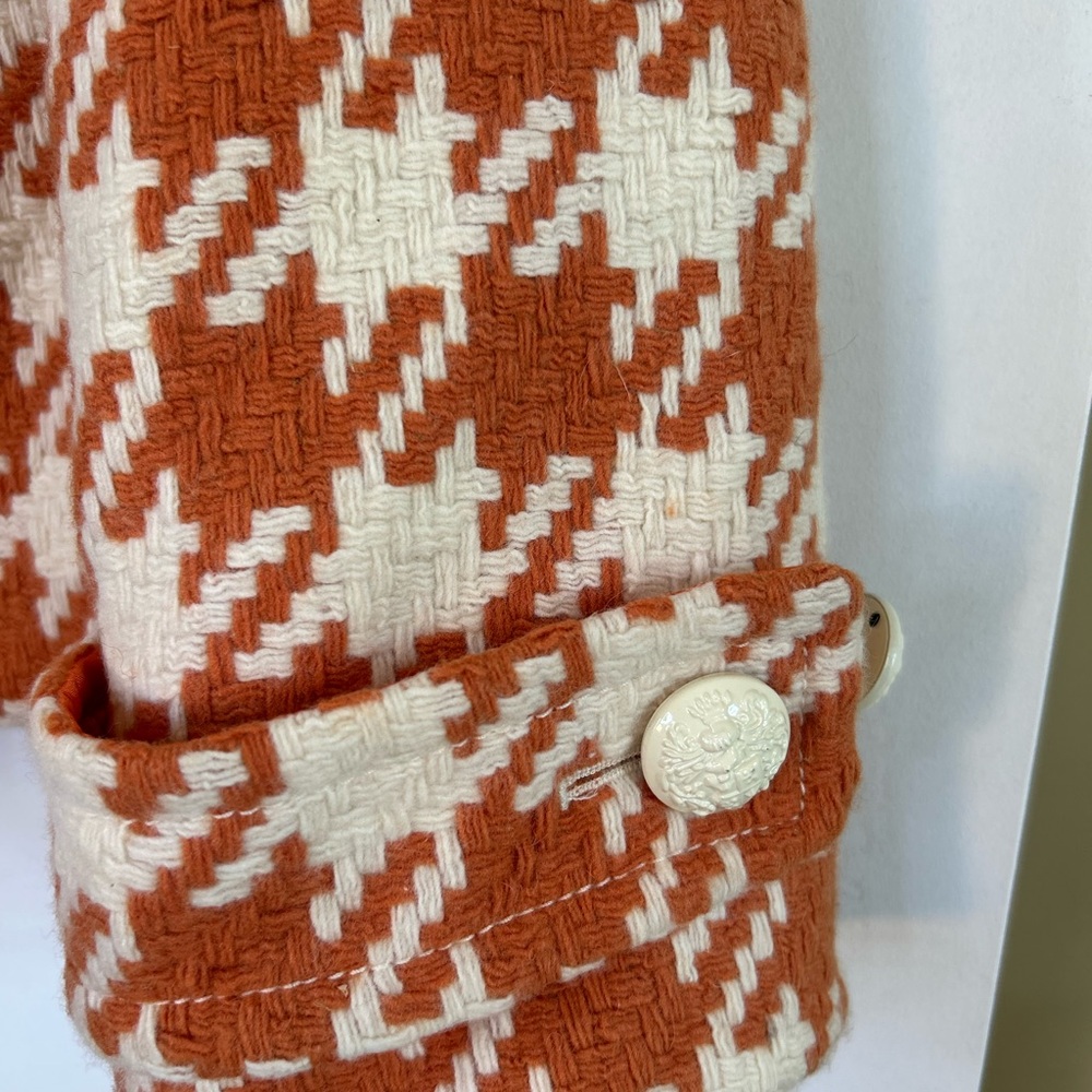 J.Crew Italian Houndstooth Greta Coat Orange & White Women’s Size Regularly $375 - Picture 7 of 14